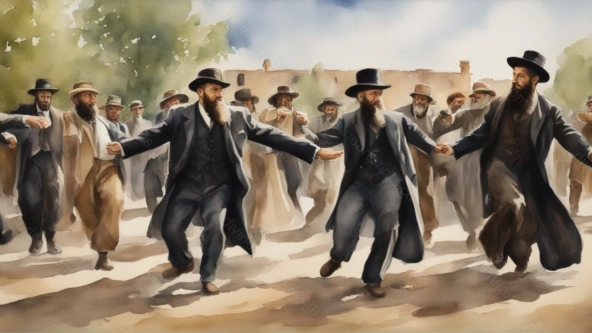 Jewish men dancing with joy