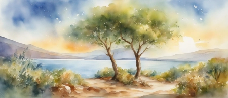 Twin trees at the Sea of Galilee