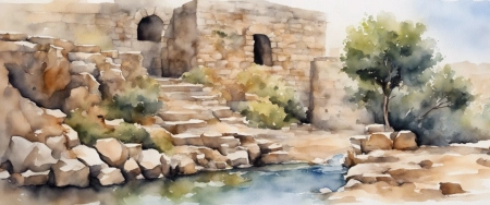 Ancient ruin next to a river