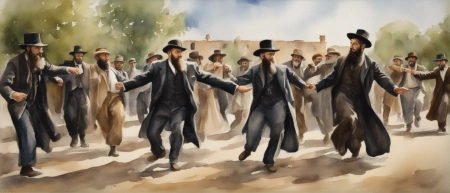 Jewish men dancing with joy