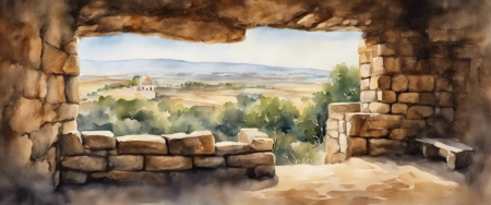 Lone cave with mountian view