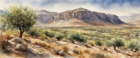 Orchard with mountain view