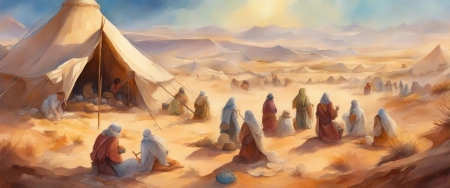 Jewish people collecting Manna bread